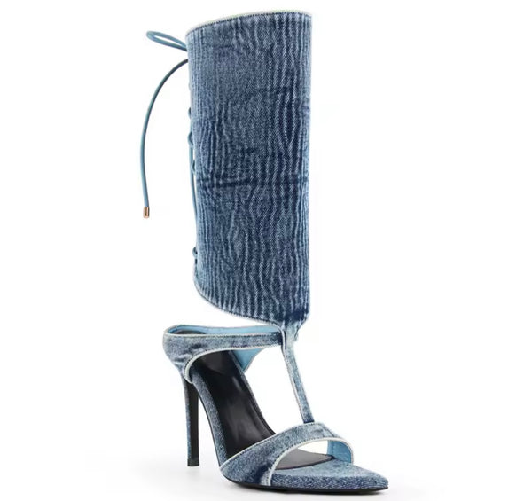 Women Open Toe Tie Up High Heel Ankle Sandals