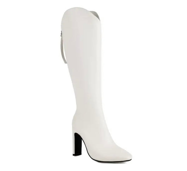 Women Fashion Faux Leather Back Zipper Knee High Boots