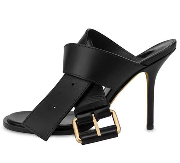 Women Fashion Open Toe Buckled Slide On High Heel Sandals
