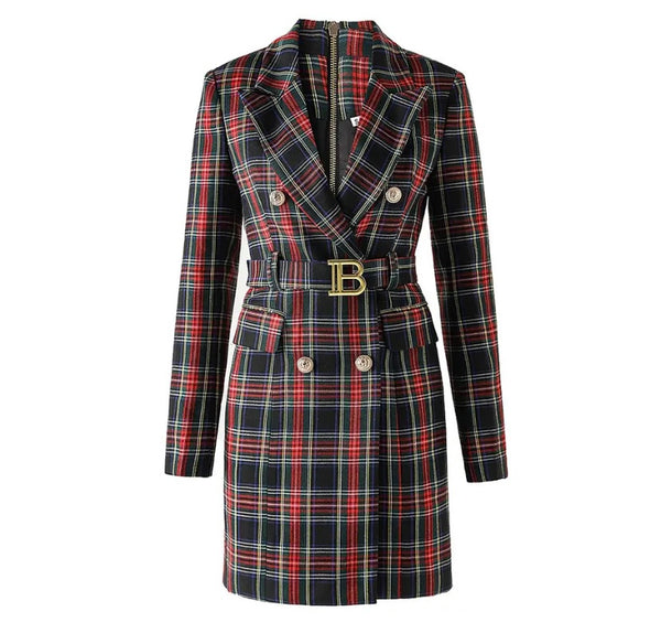 Women Sexy Fashion Plaid Blazer Dress