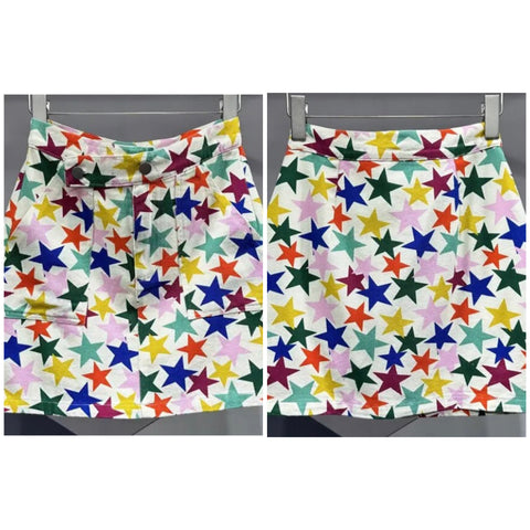 Women Fashion Multicolored Star Print Denim Skirt