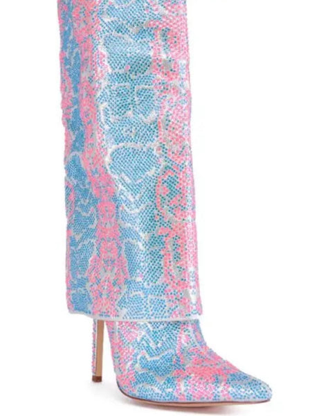 Women Fashion Color Patchwork Animal Print Knee High Boots
