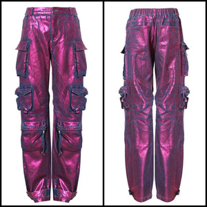 Women Fashion Purple Metallic Cargo Denim Pants