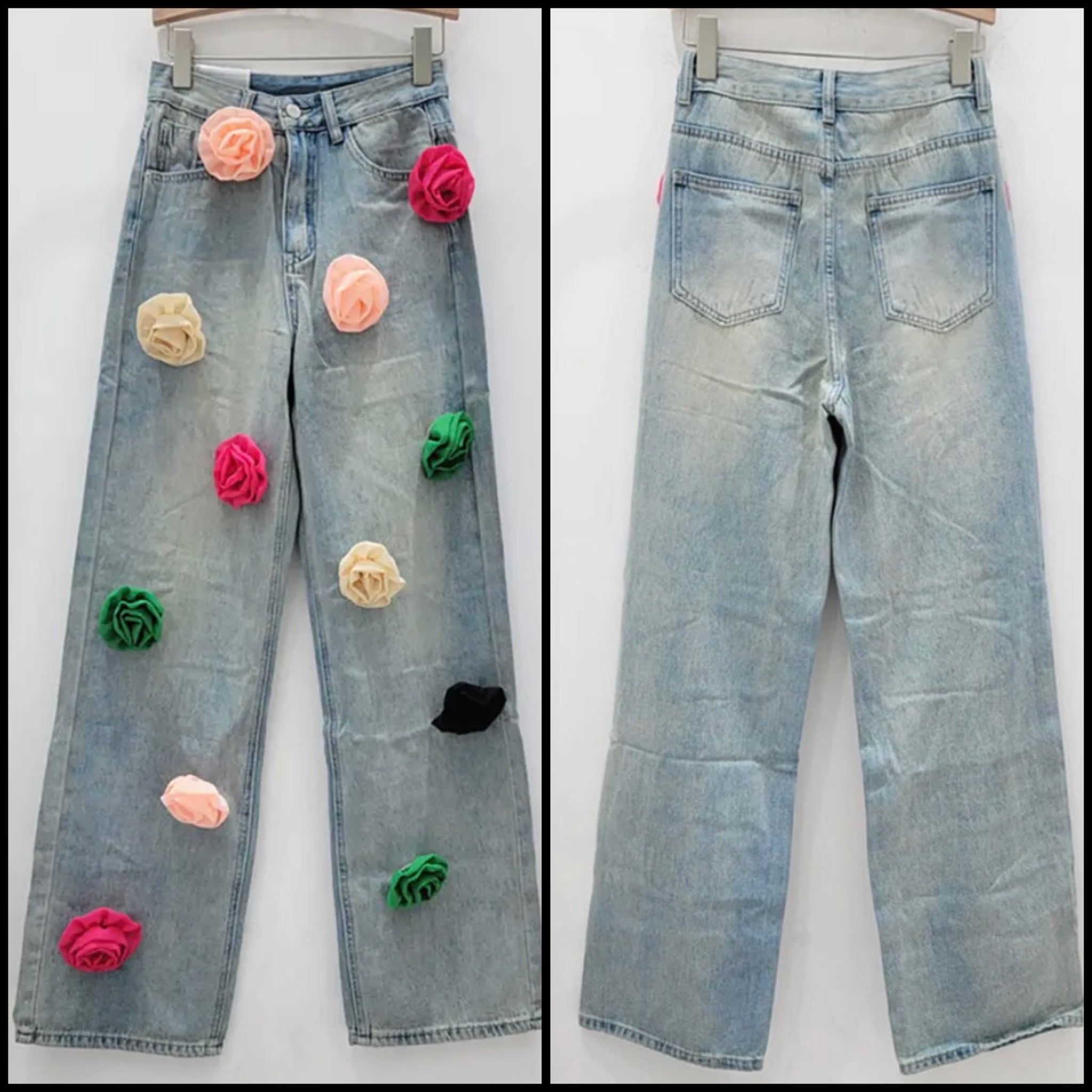 Women Fashion Multicolored Floral Denim Pants