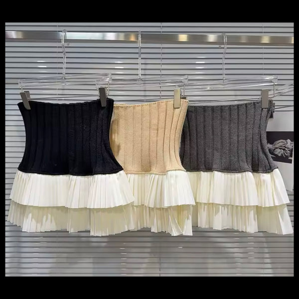 Women Color Fashion Ribbed Ruffled Skirt