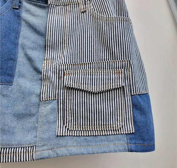 Women Sexy Fashion Color Patchwork Denim Skirt