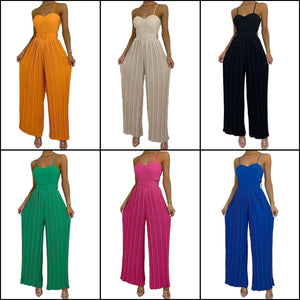 Women Sleeveless Solid Color Fashion Pleated Jumpsuit