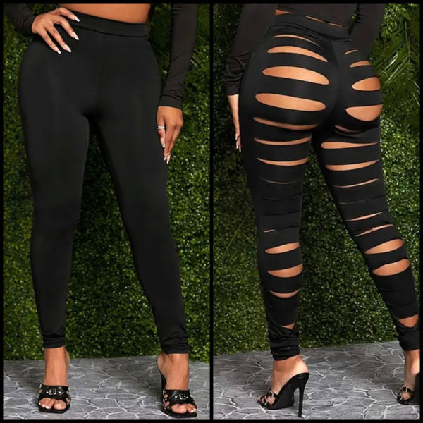 Women Sexy Fashion Black Cut Out Stretch Pants