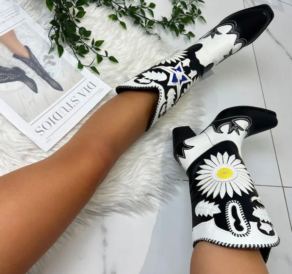 Women Fashion Color Patchwork Western Boots