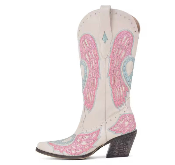 Women Fashion Color Bling Printed Knee High Western Boots