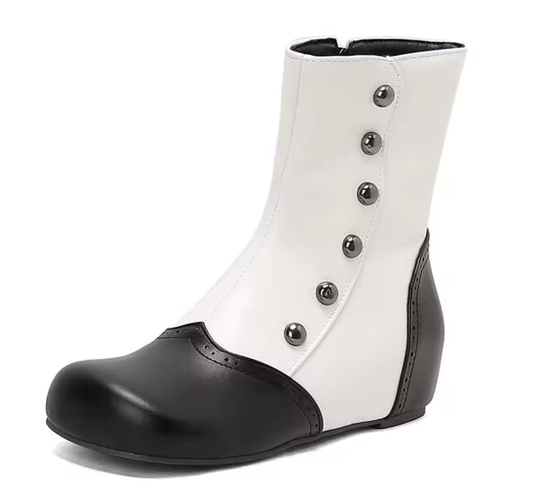 Women Color Patchwork Rivet Fashion Flat Ankle Boots