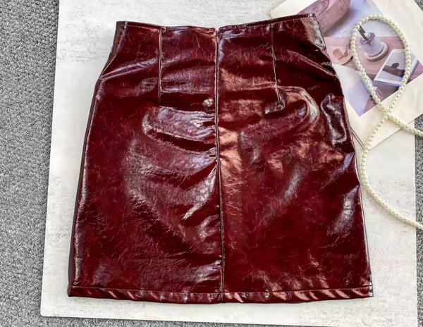 Women Fashion High Waist Metal PU Skirt
