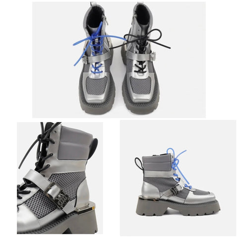 Women Lace Up Buckled Fashion Ankle Boots