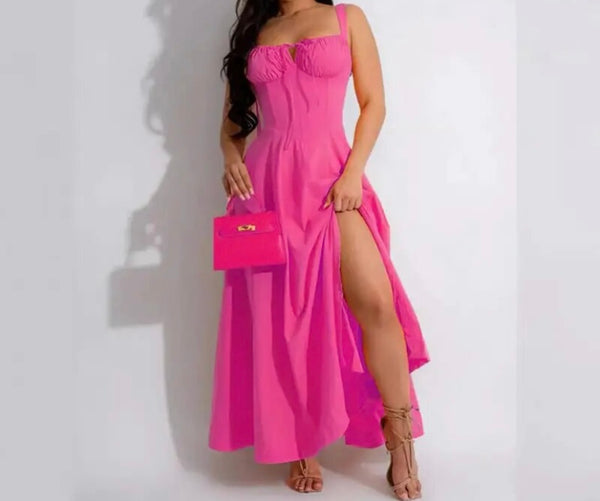 Women Sexy Sleeveless Solid Color Maxi Summer Dress