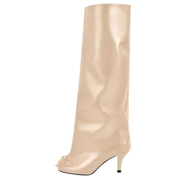 Women Fashion Round Toe Bow Knee High Boots