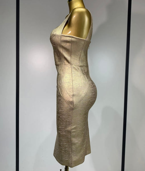 Women Sexy Sleeveless Metallic Bandage Dress