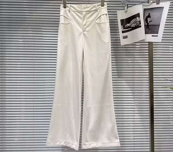 Women Black/White Faux Leather Fashion Wide Leg Pants