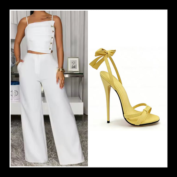 Women Color Button Up Sleeveless Two Piece Pant Set