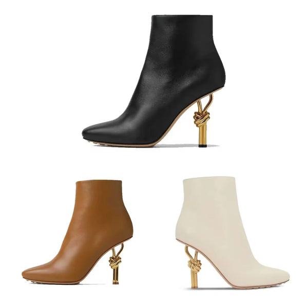 Women Fashion Pointed Toe Gold High Heel Ankle Boots