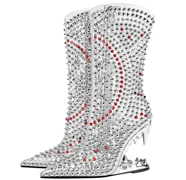 Women Transparent Rivet Rhinestone Platform Fashion Ankle Boots