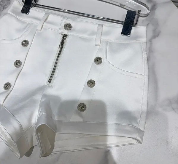 Women Fashion Solid Color Button Satin Shorts