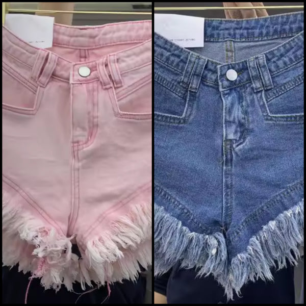 Women Color Fashion Fringe Denim Shorts