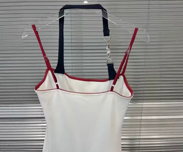 Women Sexy Halter Sleeveless Color Patchwork Bubble Dress