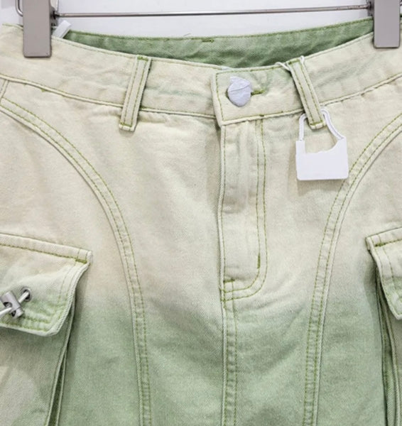 Women Fashion Color Patchwork Cargo Denim Skirt