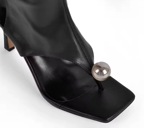 Women Fashion Metal Ball Open Toe Knee High Boots