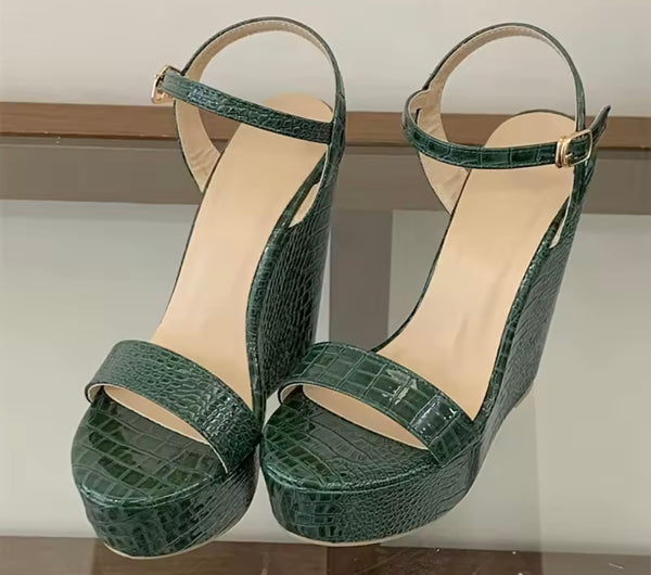 Women Fashion Green Open Toe Platform Wedge Sandals