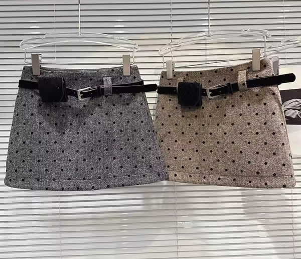 Women Fashion Polka Dot Belted Skirt