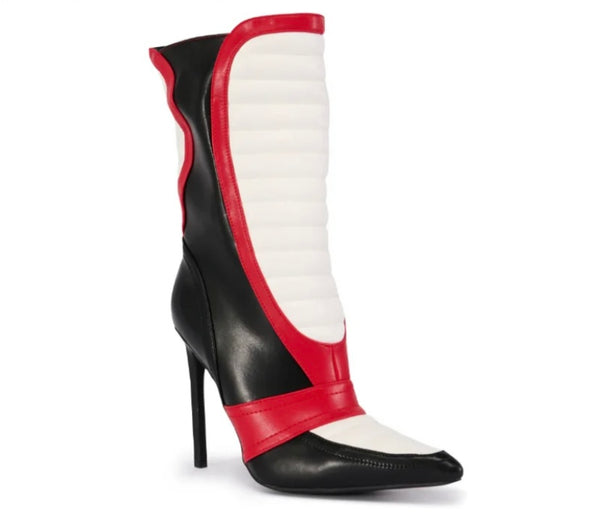Women Color Patchwork Pointed Toe Faux Leather Ankle Boots