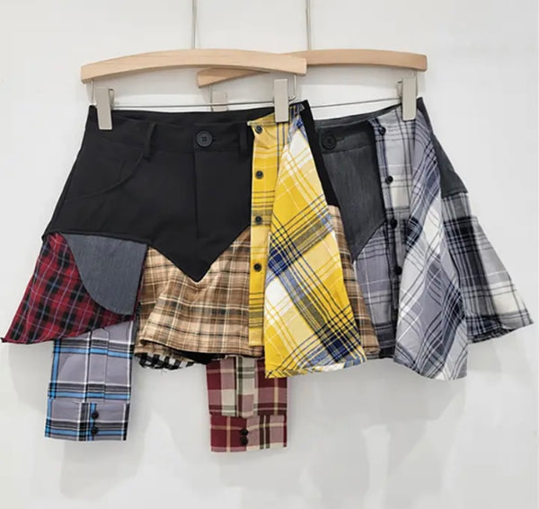 Women Fashion Color Plaid Patchwork Skirt