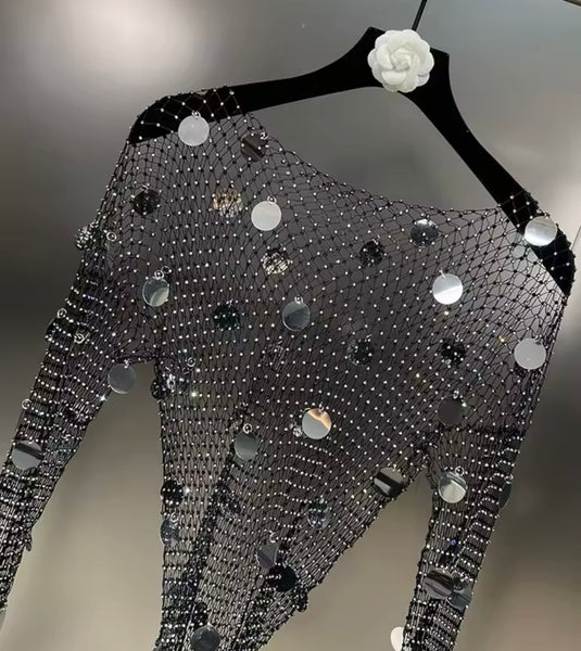 Women Sexy Fashion Sequins Bling Full Sleeve Top