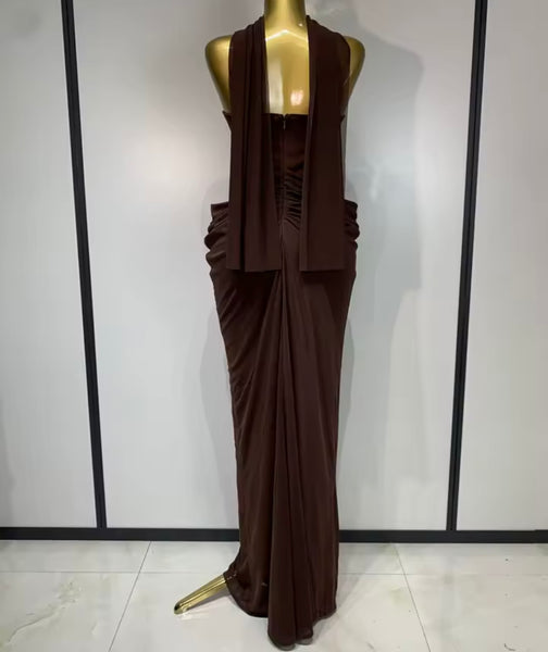 Women Sexy Strapless Ruched Maxi Dress
