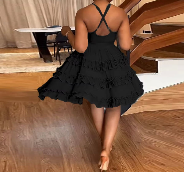 Women Sexy Sleeveless Cut Out Ruffled Dress