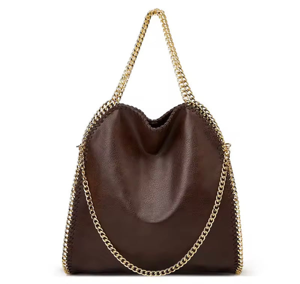 Women Color Fashion Faux Leather Chain Handbag Purse
