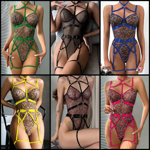 Women Sexy Color Leopard Print Mesh Bodysuit Lingerie