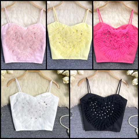 Women Sexy Fashion Sleeveless Bling Crop Top