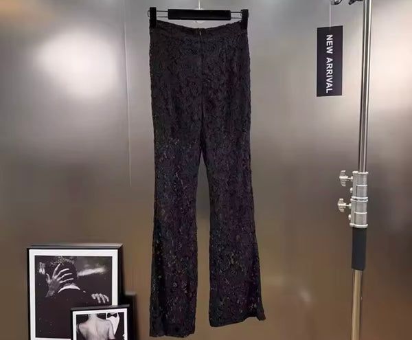 Women Sleeveless Lace Fashion Two Piece Pant Set