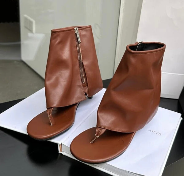 Women Fashion Faux Leather Open Toe Ankle Boots