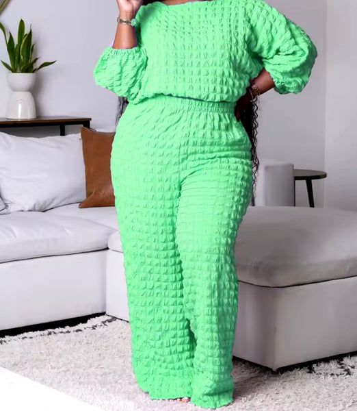 Women Fashion Solid Color Full Sleeve Plus Size Two Piece Pant Set