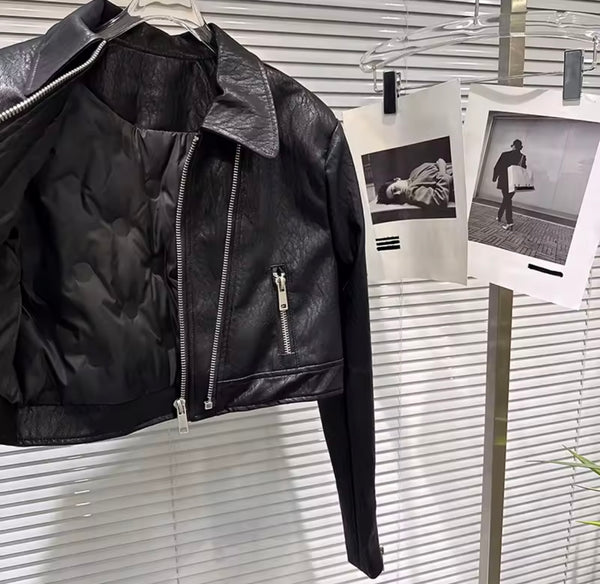 Women Black Zip Up Fashion Faux Leather Jacket