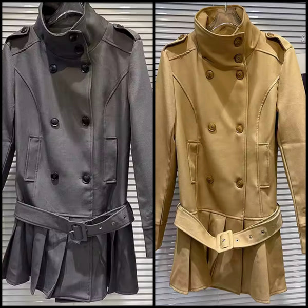 Women Fashion Button Up Ruffled Trench Jacket