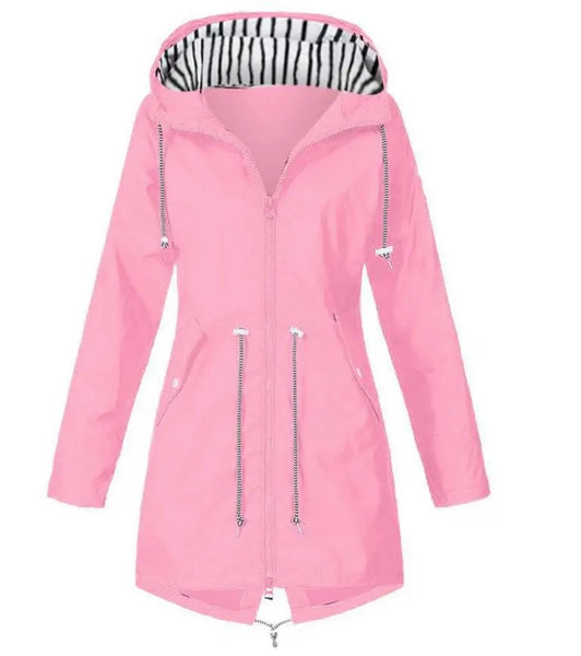 Women Fashion Hooded Drawstring Long Jacket