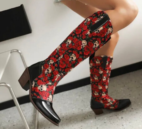 Women Fashion Printed Knee High Western Boots