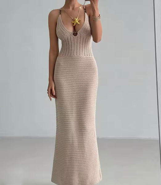 Women Sexy Sleeveless Knitted Maxi Dress