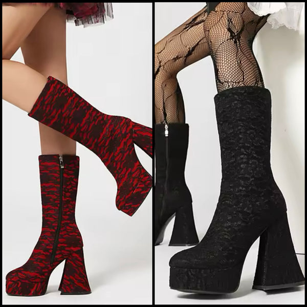Women Fashion Lace Platform Boots