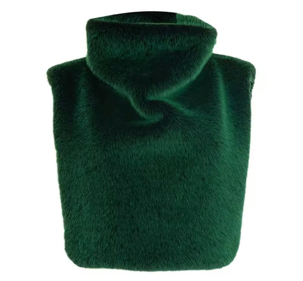 Women Turtleneck Sleeveless Green Fashion Faux Fur Top