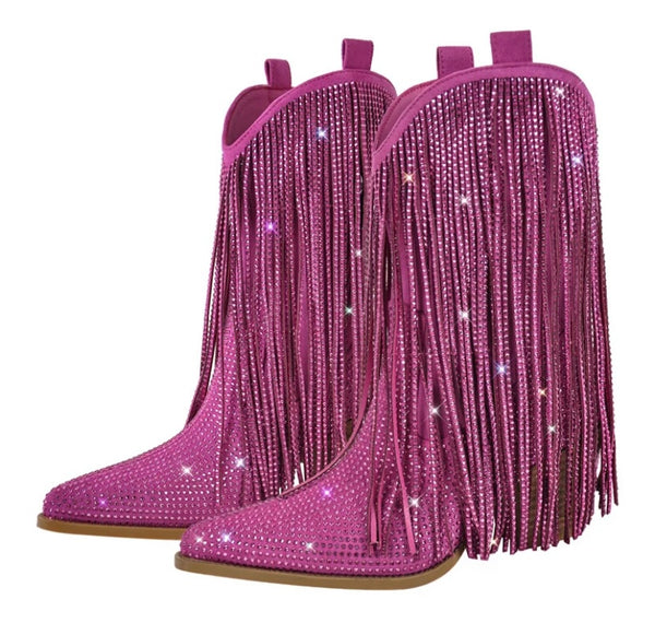 Women Fashion Bling Tassel Western Boots